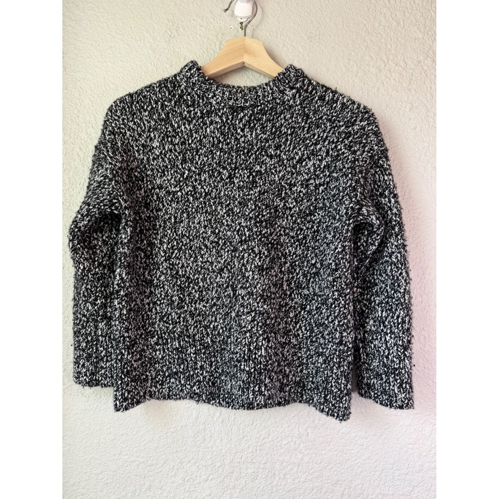 Nordstrom Womens Black White Marled Cotton Merino Wool Chunky Knit Sweater Small